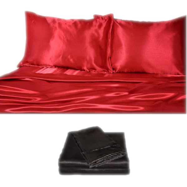 Red Or Black 95Gsm 4 Piece Satin Sheet Set For Queen King Beds