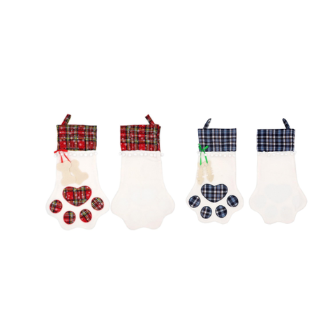 Red Or Blue Plaid Paw Shaped Pet Christmas Stocking For Dogs Cats Seasonal Decorations