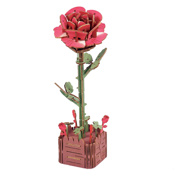 Red Rose Diy 3D Wooden Flower Puzzle Toy Educational Kids' Assembly Set Puzzles