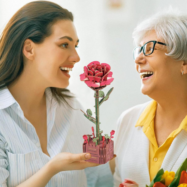 Red Rose Diy 3D Wooden Flower Puzzle Toy Educational Kids' Assembly Set Puzzles