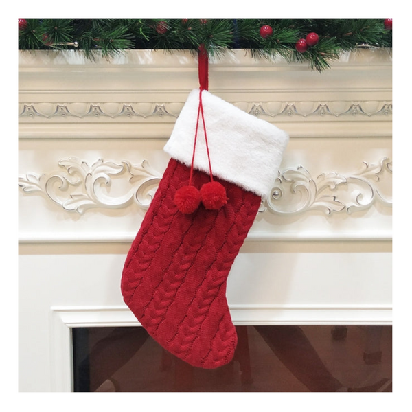 Red Large Cable Knit Christmas Stocking Classic 43Cm Holiday Decor For Fireplace Hanging Seasonal Decorations