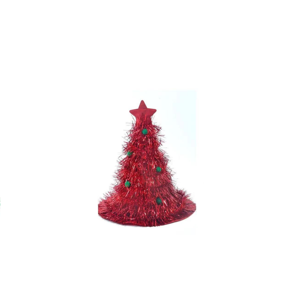 Red Sparkly Tinsel Christmas Tree Hat Festive Holiday Party Headwear For Adults & Kids Other Party Supplies