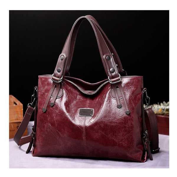 Classic Pu Leather Handbag Spacious Shoulder And Crossbody Tote For Women (Wine Red) Women's Bags & Handbags