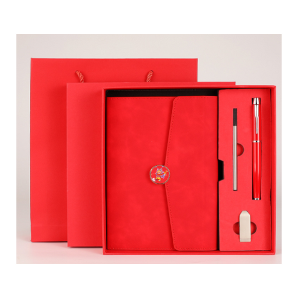 Red Premium A5 Three Fold Notebook Gift Set With 16Gb Usb And Pen School Supplies