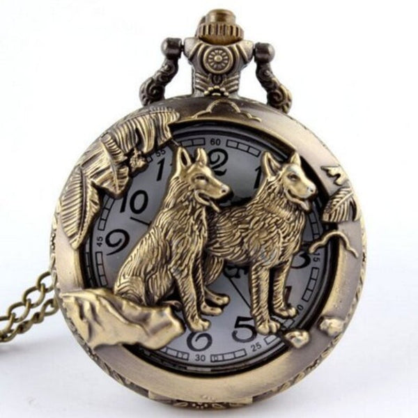 Veile Studios Steampunk Hollow Dog Quartz Pocket Watch Necklace Pendant53 Copper Color Pocket Watches