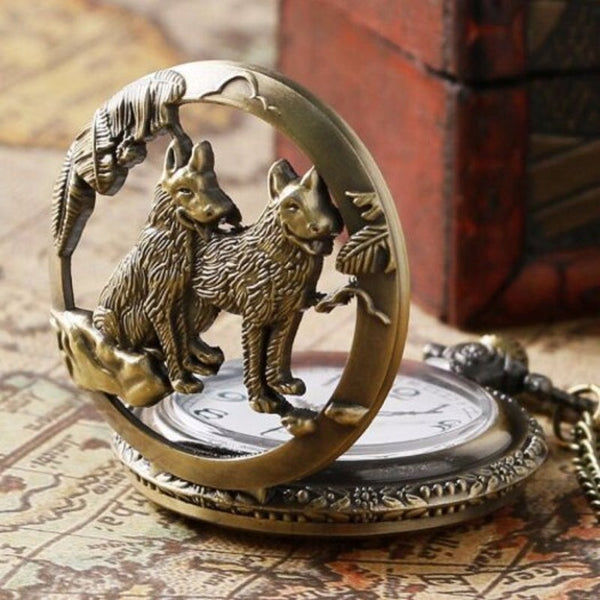 Veile Studios Steampunk Hollow Dog Quartz Pocket Watch Necklace Pendant53 Copper Color Pocket Watches
