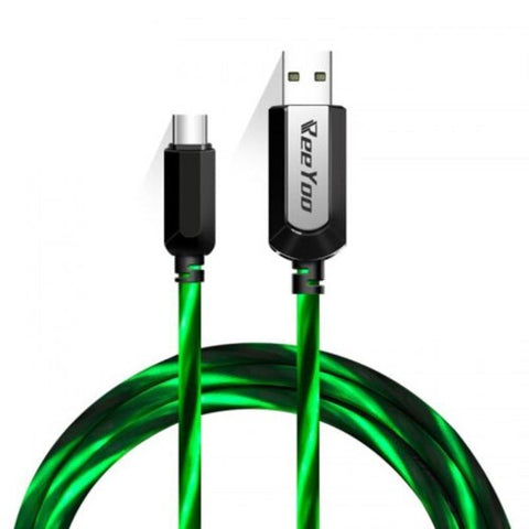 Led Light Visible Type C To Usb Flowing Round Cable Green