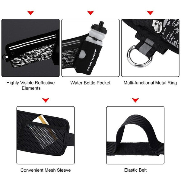 Reflective Running Belt Outdoor Sports Hydration Waist Pack Blue Waist Packs & Bags