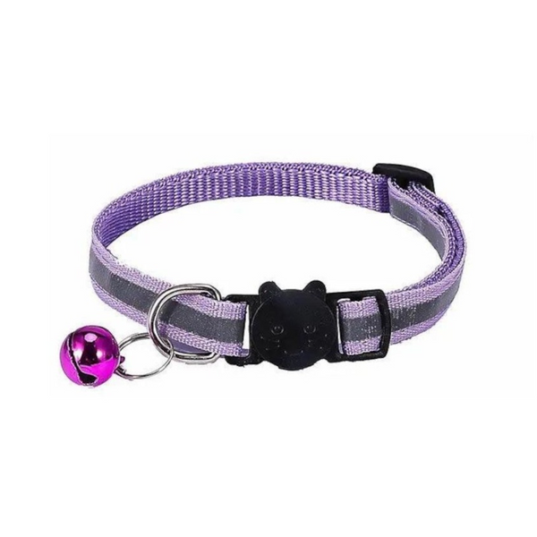 Reflective Cat Collar With Breakaway Buckle And Bell Adjustable For Small Pet Use Light Purple Dog Collars
