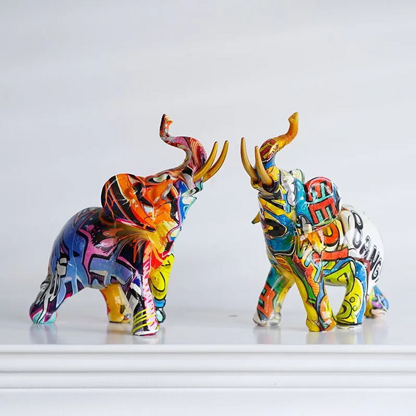 Sculptures & Figurines Resin Colorful Transfer Printed Elephant Figurines Modern Art Ornaments Sculptures