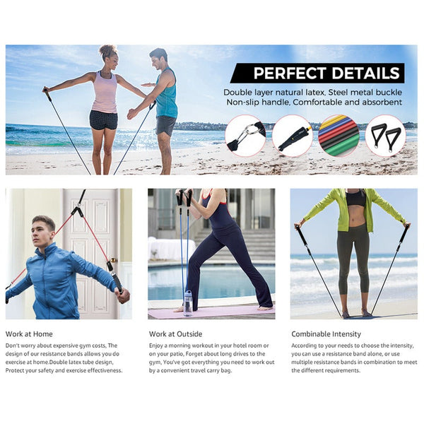 Resistance Bands Set Exercise With Door Anchor Handleswaterproof Carry Bag Legs Ankle Straps For Training Home Workouts