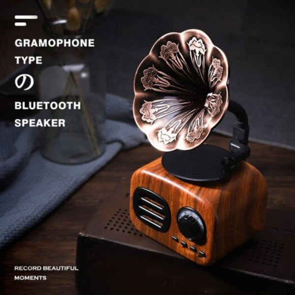 Retro Bluetooth Speaker Music Player Vintage Wooden Speakers With Mic Black