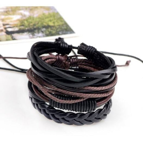 Veile Studios Retro Diy Woven Leather Men Bracelet 4Pcs Multi A Bracelets