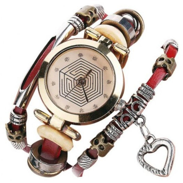 Veile Studios Retro Lady Fad Love Pendant Quartz Watch Red Watches