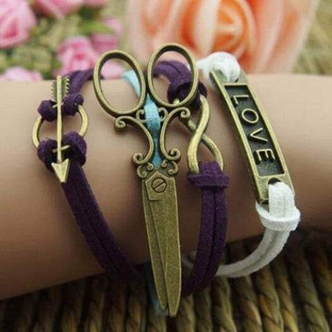 Retro Scissors Infinity Love Multilayered Charm Bracelet As The Picture