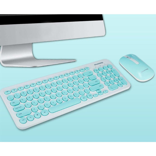 Retro Silent Keyboard 2.4G Wireless Mouse Set Blue Keyboard & Mouse Bundles