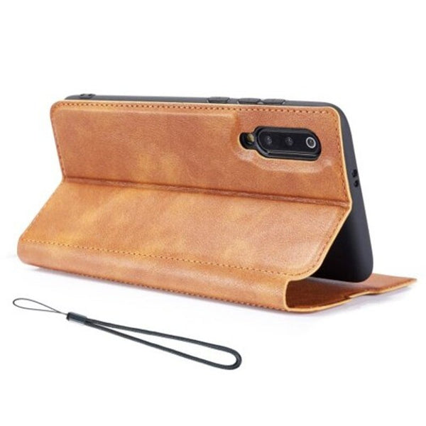 Retro Simple Style Ultra Thin Magnetic Leather Cover With Holder Card Slots Lanyard Phone Case For Samsung Galaxy A50s Tiger Orange