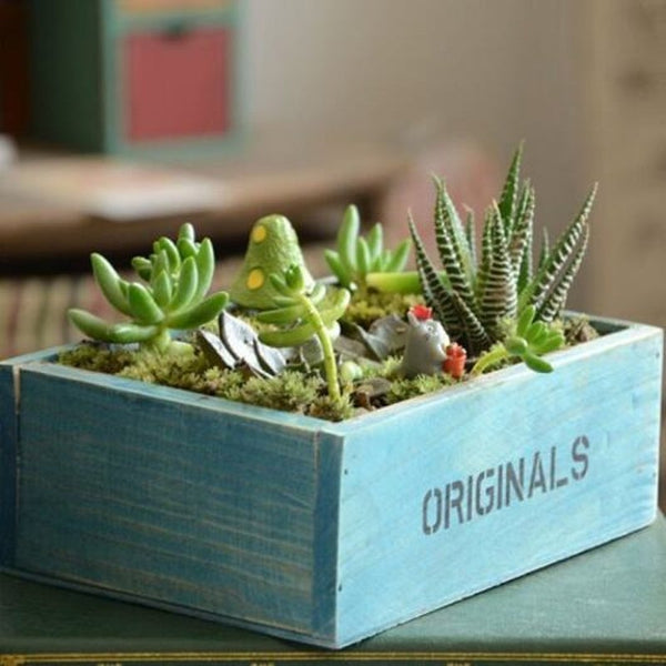 Retro Style Succulent Plants Square Flower Pot 1Pc Deep Sky Blue Baskets Pots Window Boxes