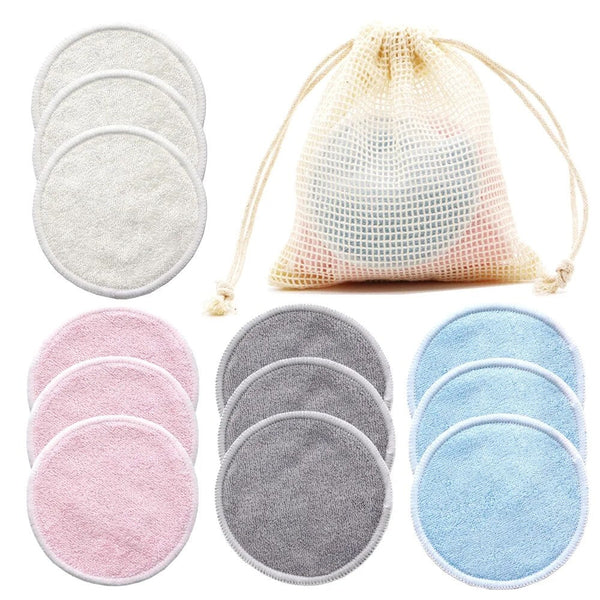 Reusable Bamboo Makeup Remover Pads Towel 12Pcs Washable Rounds Cleansing Facial Cotton Up Removal Tool