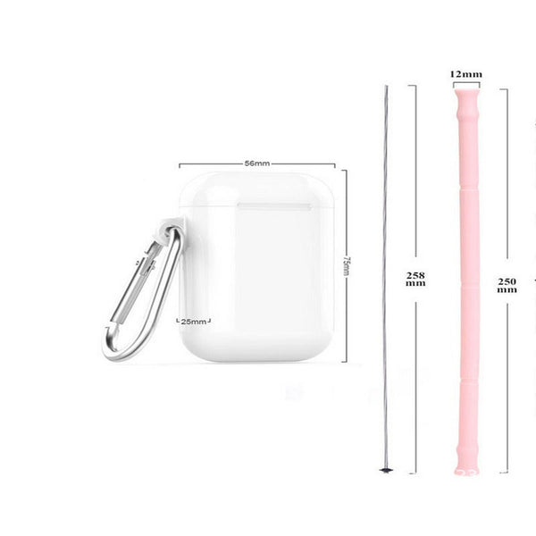 Reusable Silicone Collapsible Straws 2 Pack Drinking With Carrying Case Cleaning Brush Bpa Free Gray Straws & Stirrers