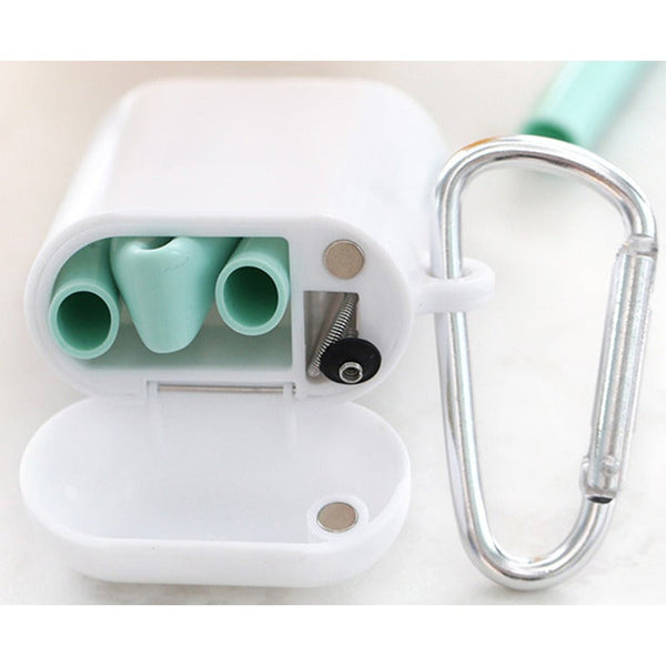 Reusable Silicone Collapsible Straws 2 Pack Drinking With Carrying Case Cleaning Brush Bpa Free Gray Straws & Stirrers