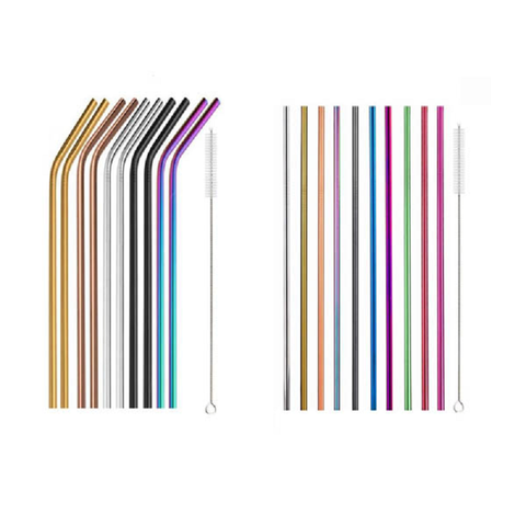 Reusable Rainbow Stainless Steel Straight Or Bent Metal Straws Party Supplies