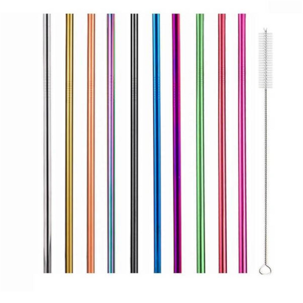 Reusable Rainbow Stainless Steel Straight Or Bent Metal Straws Party Supplies