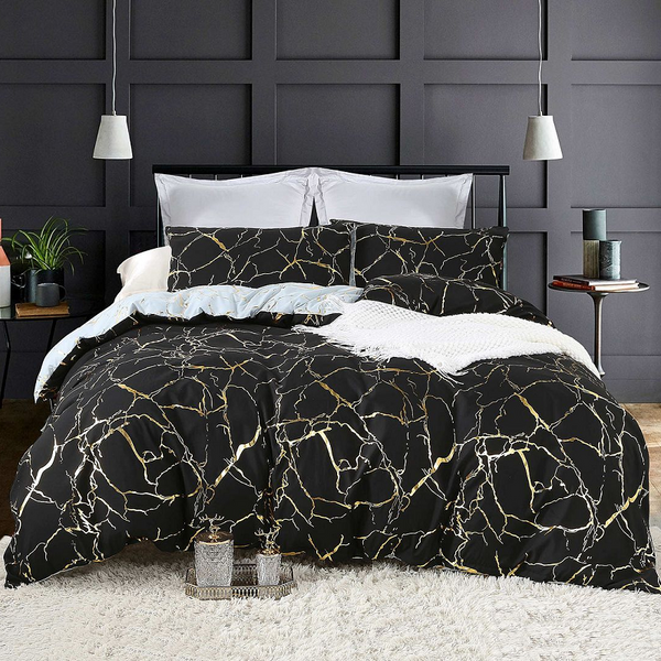 Fabric Fantastic Reversible Design Super King Size Black Duvet Quilt Cover Set Quilt Covers