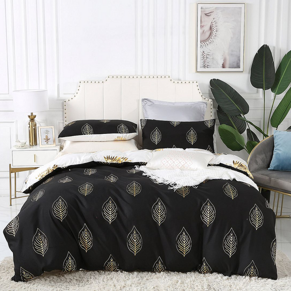 Fabric Fantastic Reversible Design Super King Size Black Gold Duvet Quilt Cover Set Quilt Covers