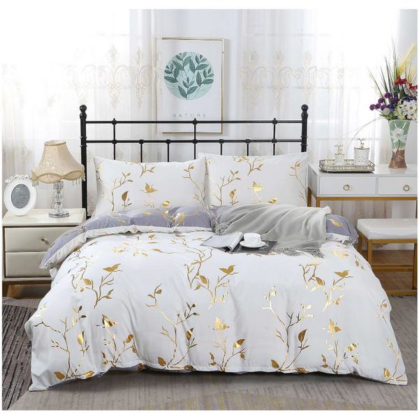 Fabric Fantastic Reversible Design Queen Size White Duvet Quilt Cover Set Quilt Covers