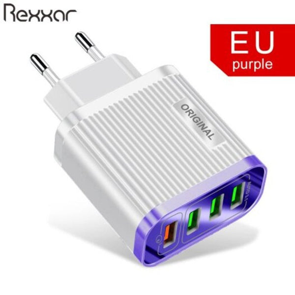Rexxar 4 Usb Fireproof Pc Abs 3.1A Quick Charging 3.0 Wall For Iphone Xiaomi Samsung Black