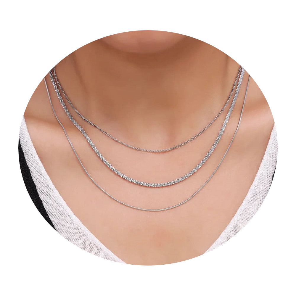 Fashionable Cuban Titanium Steel Necklace Hip Hop Style Multi Layer Layered Women's Collarbone Chain Necklaces & Pendants