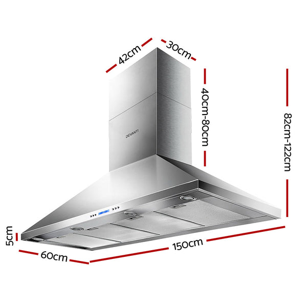 Devanti Range Hood Commercial Rangehood Bbq Hoods Kitchen Alfresco Canopy 1500Mm Rangehoods
