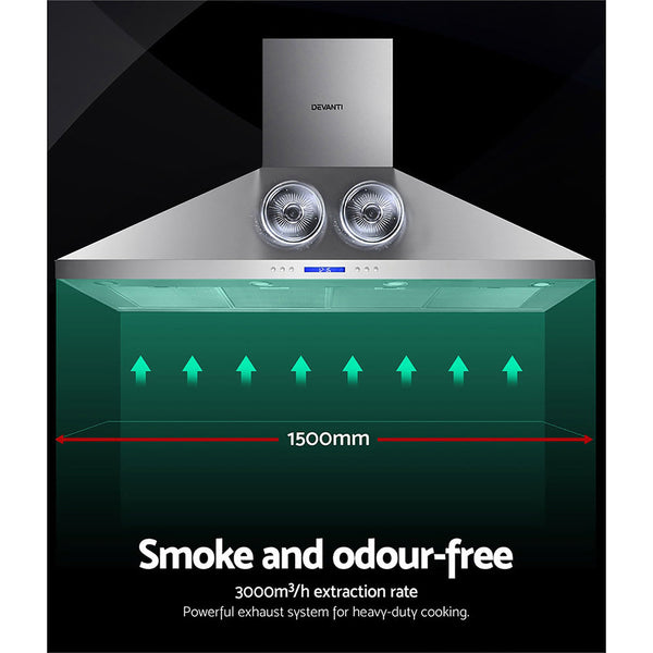 Devanti Range Hood Commercial Rangehood Bbq Hoods Kitchen Alfresco Canopy 1500Mm Rangehoods