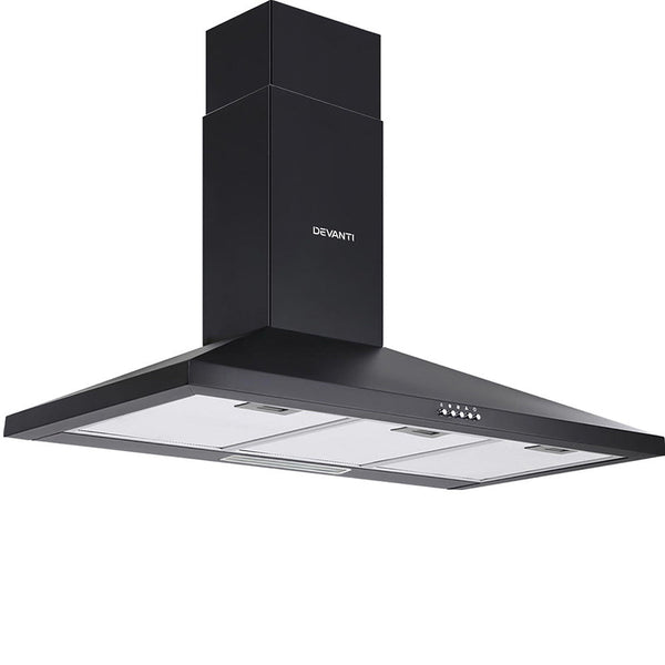 Devanti Range Hood Rangehood 90Cm 900Mm Kitchen Canopy Led Light Wall Mount Black Rangehoods