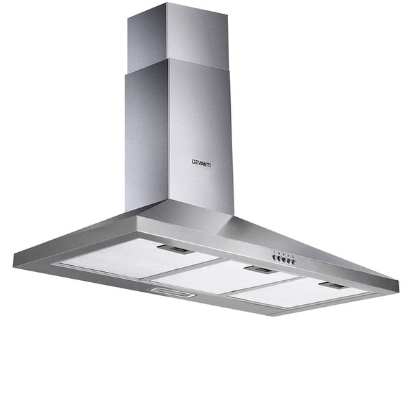 Devanti Range Hood 90Cm 900Mm Kitchen Canopy Stainless Steel Rangehood Wall Mount Rangehoods