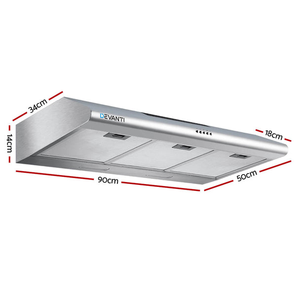 Devanti Fixed Range Hood Rangehood Stainless Steel Kitchen Canopy 90Cm 900Mm Rangehoods