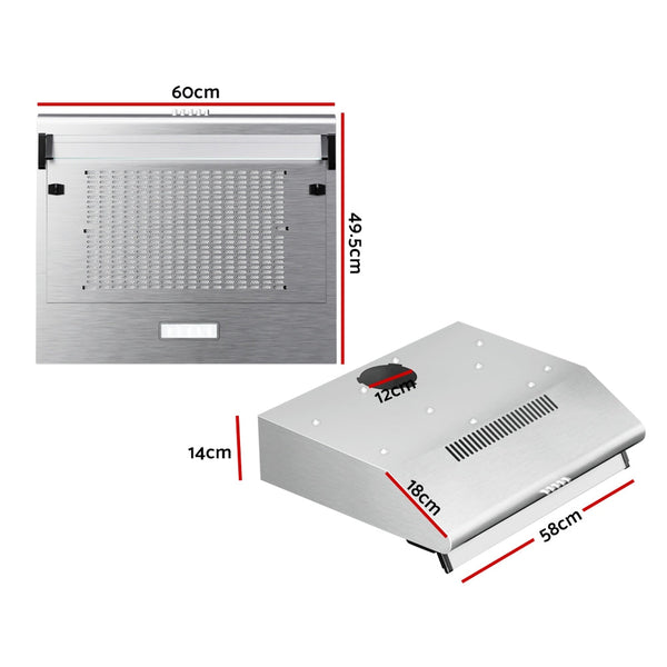 Devanti 600Mm Range Hood 60Cm Rangehood Kitchen Canopy Led Light Stainless Steel Rangehoods