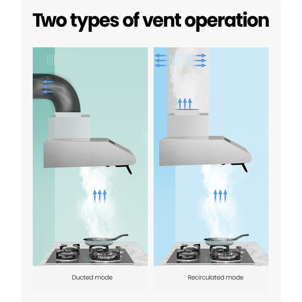 Devanti 600Mm Range Hood 60Cm Rangehood Kitchen Canopy Led Light Stainless Steel Rangehoods