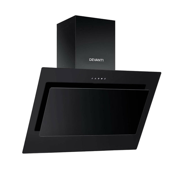 Devanti Rangehood 900Mm Black Angled Side Draft Hood Canopy Glass 90Cm Rangehoods