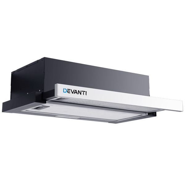 Devanti Rangehood Hood Stainless Steel Slide Out Kitchen Canopy 60Cm 600Mm Black Rangehoods