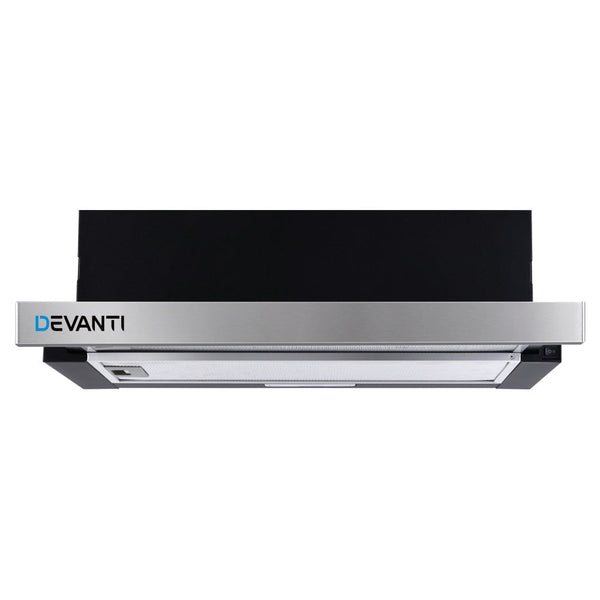 Devanti Rangehood Hood Stainless Steel Slide Out Kitchen Canopy 60Cm 600Mm Black Rangehoods