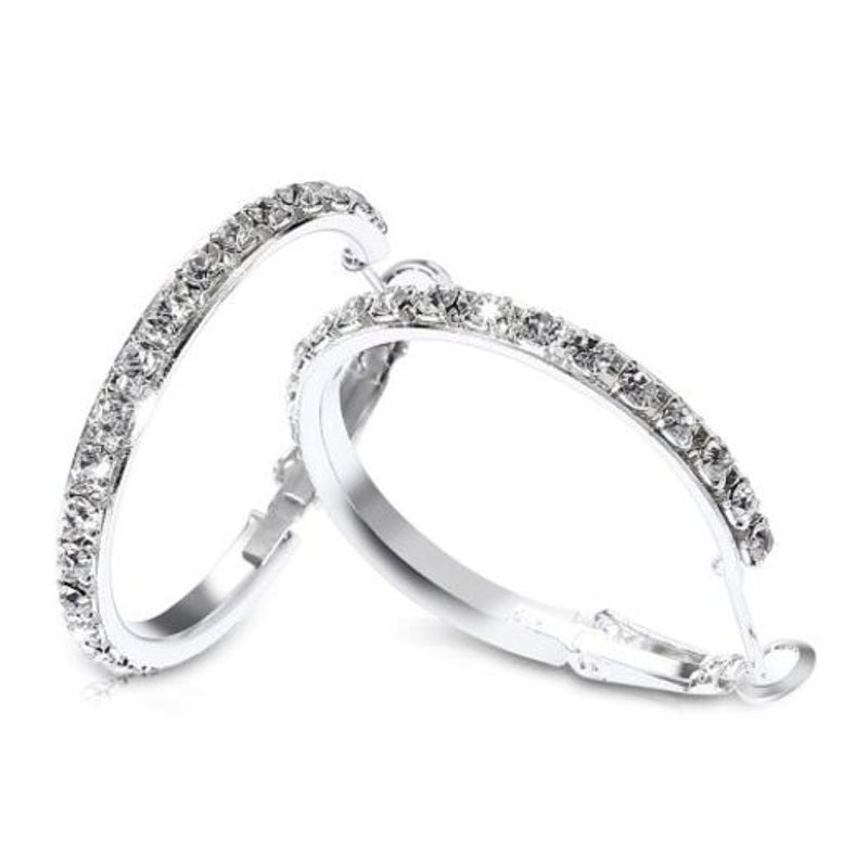 Veile Studios U Shape Rhinestone For Women Statement Round Circle Hoop Earrings