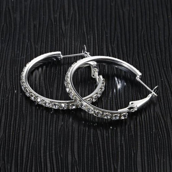 Rhinestone Embellished Hoop Earrings Silver