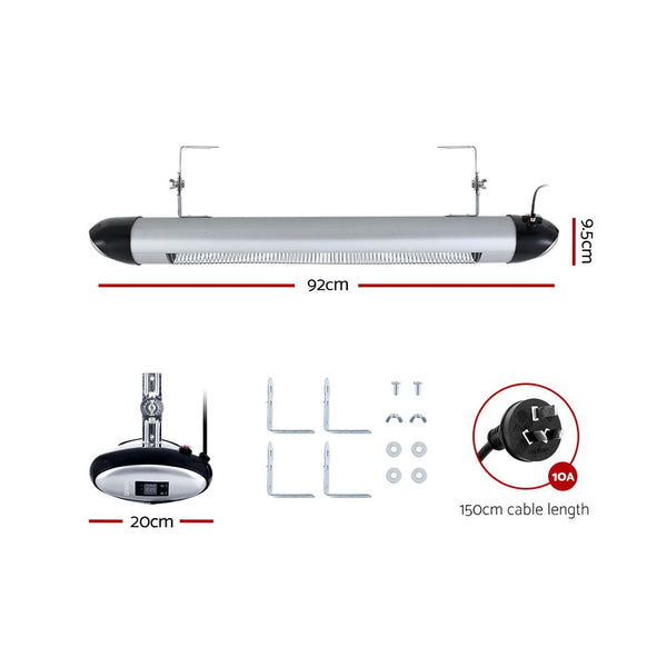 Devanti Electric Radiant Heater Patio Strip Heaters Infrared Indoor Outdoor Remote Control 2000W Patio Heaters