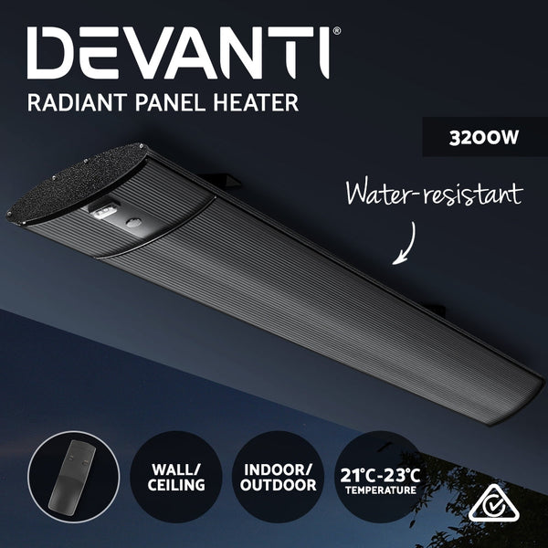 Devanti Electric Infrared Radiant Strip Heater 3200W Panel Bar Remote Control