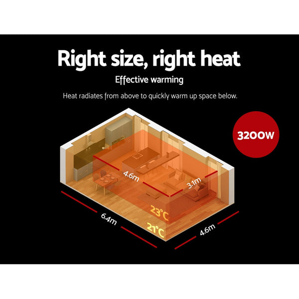Devanti Electric Infrared Radiant Strip Heater 3200W Panel Bar Remote Control