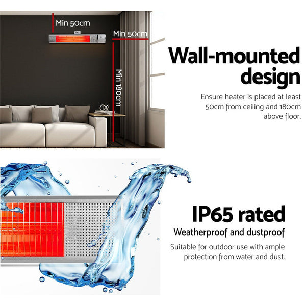 Devanti Electric Infrared Strip Heater Radiant Reamote Control 2000W Heaters