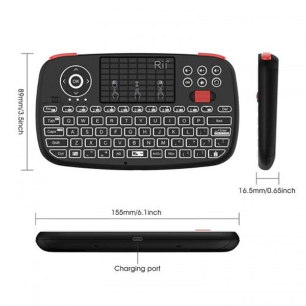 Rii I4 Mini Bluetooth Keyboard 2.4Ghz Dual Modes Handheld Fingerboard Backlit Usblack Keyboards & Keypads