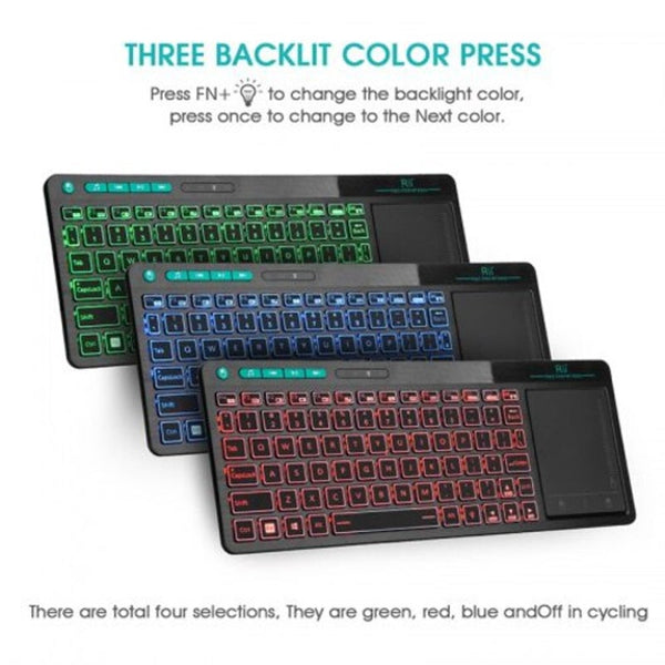 Rii K18 Plus 2.4G Wireless Keyboard With Touch Pad Multimdeia Rgb Backlit Us Black Keyboards & Keypads